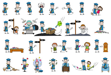 Fototapeta premium Cartoon Postman - Set of Concepts Vector illustrations