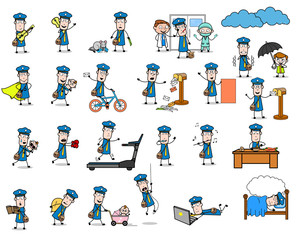 Cartoon Postman Character - Set of Concepts Vector illustrations