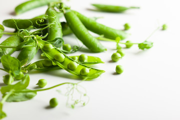Fresh green  peas pods and  green peas