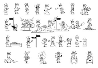 Drawing Art of Comic Postman - Set of Concepts Vector illustrations