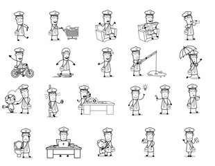 Comic Retro Mailman Character - Set of Concepts Vector illustrations