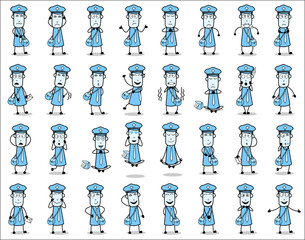 Vintage Collection of Postman Character Poses - Set of Concepts Vector illustrations