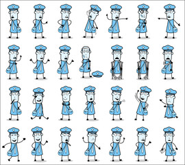 Various Postman Poses - Set of Comic Concepts Vector illustrations