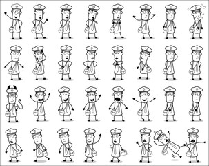 Drawing Art of Postman Poses - Set of Concepts Vector illustrations