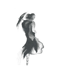 lonely girl with an umbrella, abstract drawing