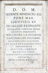 Memorial inscription on the wall of the Spanish Steps in Rome