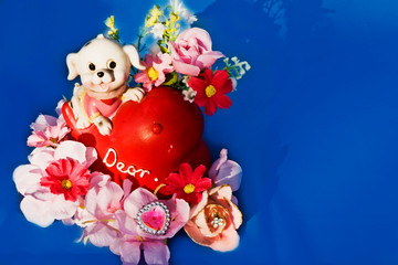 Heart with beautiful roses close-up. Flowers with a heart. Greeting card.