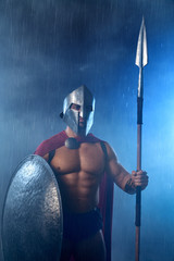 Spartan warrior with spear and shield.