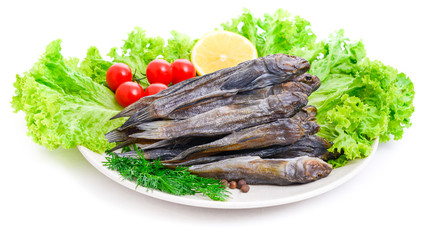 Dried gobies on a white background