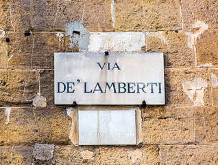 Via de' Lamberti , street sign on the wall in Florence, Italy