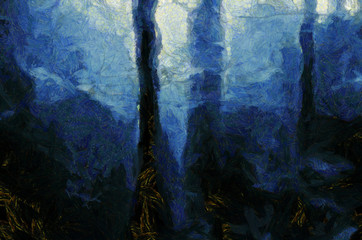 Digital Painting. Surreal dark forest