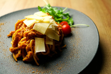 Pasta dish on a restaurant table