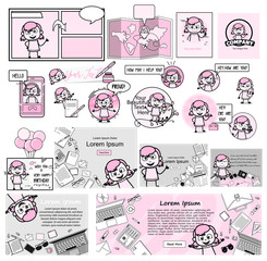 Vintage Collection of Cartoon Teen Character - Concepts of Vector illustrations