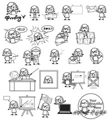 Retro Drawing of Cartoon Teen - Set of Various Concepts Vector illustrations