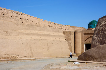  Ancient buildings in walled city of Itchan Kala in Khiva, Uzbekistan