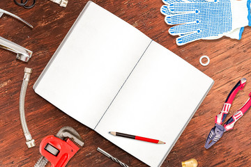 Work tools on desk top view