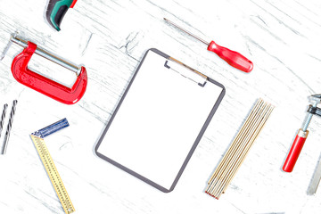 Work tools on desk top view