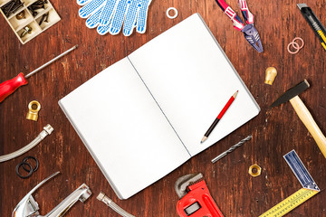 Work tools on desk top view