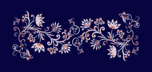 Bouquet of fantastic flowers. Background in ethnic traditional style.