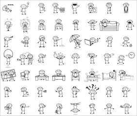 Black and White Cartoon Thief - Set of Concepts Vector illustrations