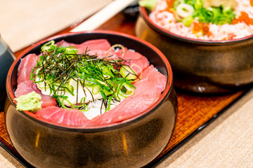 fresh tuna raw on topped rice - Japanese donburi