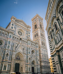 Detail of the cathedral of Florence with a blue sky