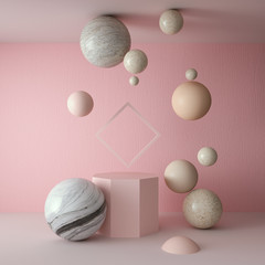 3d rendering of pink podium display minimal scene, pastel color abstract geometric shape.