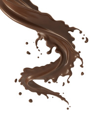 splash of chocolate milk or cocoa cream with clipping path 3d illustration.