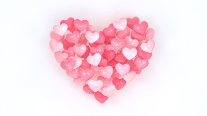 Heart shape wallpaper. Valentines day 3d illustration. Symbol of love, wedding, engagement, marriage. Romantic hearts poster.