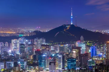 Tafelkleed Seoul City Skyline and N Seoul Tower, South Korea. © panyaphotograph