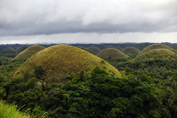view of the chocolate hills on bohol island in the philippines