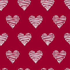 Cute hand drawn swirl hearts seamless pattern, romantic doodle background, great for valentines day, fabrics, wallpaper, banner, wrapping - vector design