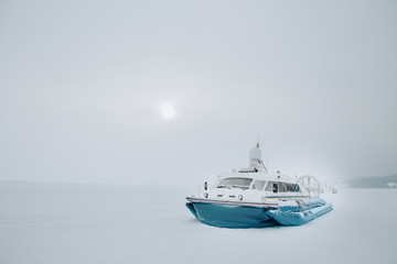 hovercraft on the shore of lake Baikal