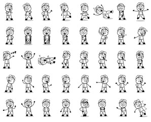 Retro Drawing of Cartoon Vendor Poses - Set of Concepts Vector illustrations