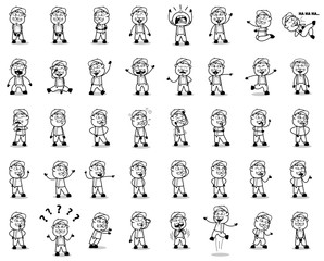 Obraz premium Retro Drawing of Cartoon Vendor Poses - Set of Concepts Vector illustrations