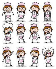 Poses of Comic Waitress Character - Set of Concepts Vector illustrations