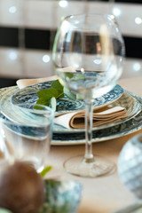Empty wine glass on a restaurant table