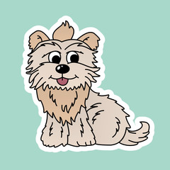 Sticker of Dog Cartoon, Cute Funny Character, Flat Design