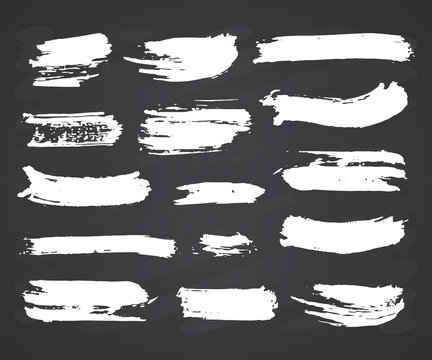 Brush strokes Set hand drawn grunge texture vector illustration on chalkboard background