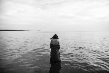 Woman portrait on sea in water