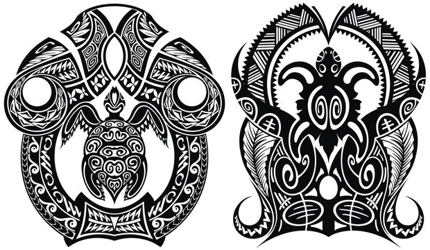 Traditional Maori Tattoo Design With Turtle