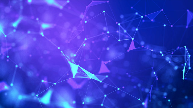 Abstract background Dot and connect line for cyber technology futuristic and network connection concept with dark and grain processed wide screen ratio.