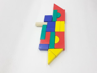 Artistic Handmade Colorful Various Shape Wooden Building Blocks Kid Toys for Playing and Creative Educational Purpose in White Isolated Background