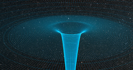Ripple in space-time continuum displaying gravitational sock waves with galaxy 3d rendering - obrazy, fototapety, plakaty