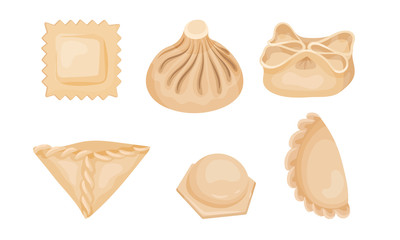 Dumplings of Dough Vector Set. Different Types of Folding Dumplings