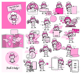 Vintage Cartoon Waitress - Collection of Concepts Vector illustrations