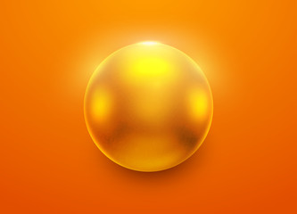 Abstract colorful minimal background with bright yellow or golden glossies ball. Design fashion art illustration. Digital template for wallpaper, cover, poster, banner, flyer. Vivid vector element.