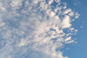 Fototapeta premium Beautiful clear blue sky with cirrus clouds. Bright positive natural background