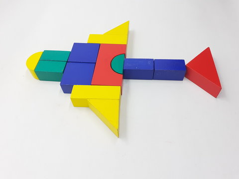 Artistic Handmade Colorful Various Shape Wooden Building Blocks Kid Toys for Playing and Creative Educational Purpose in White Isolated Background