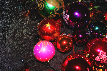 Christmas balls and lights background